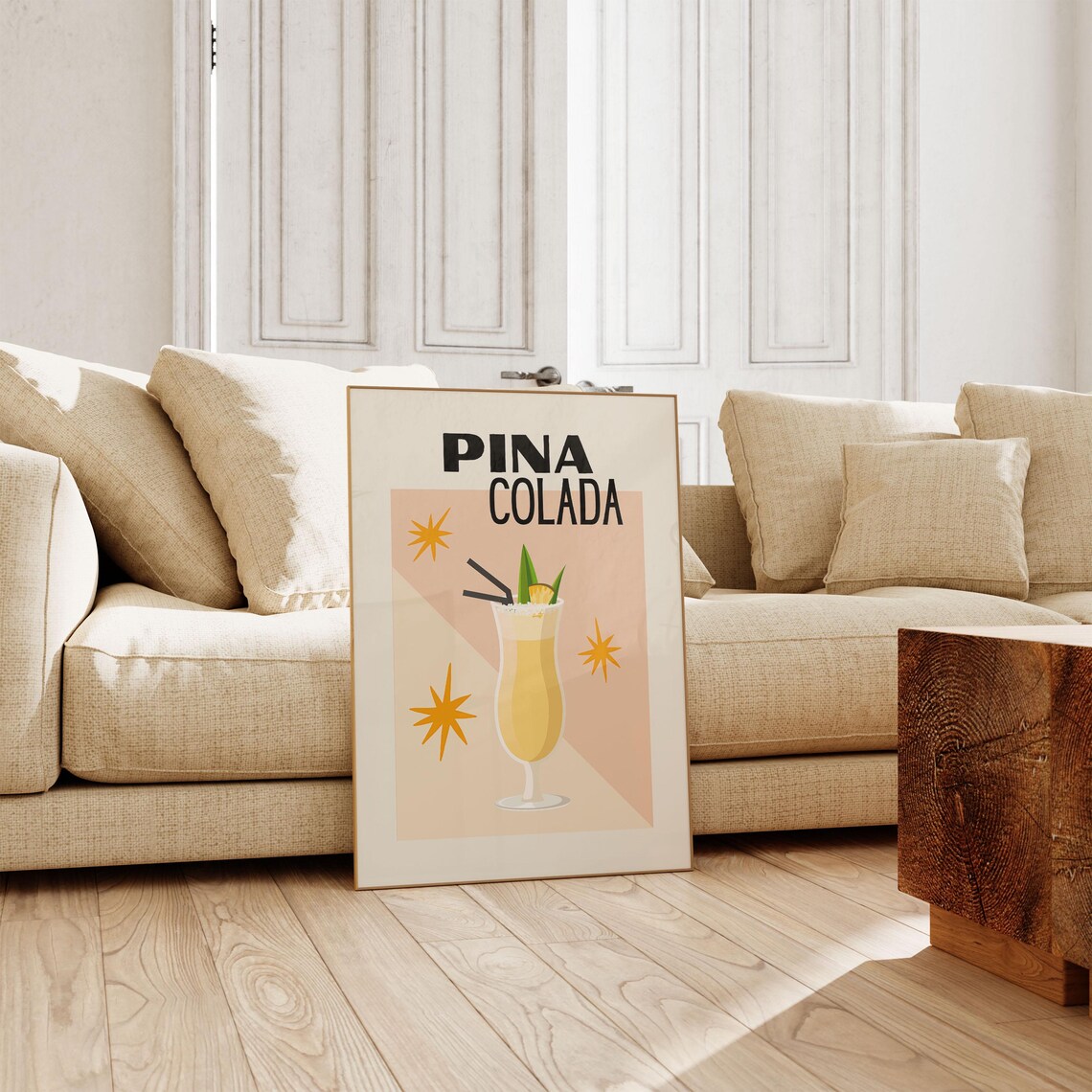 Pina Colada Retro Cocktail Illustration Tropical Bar Cart Poster - Image 2