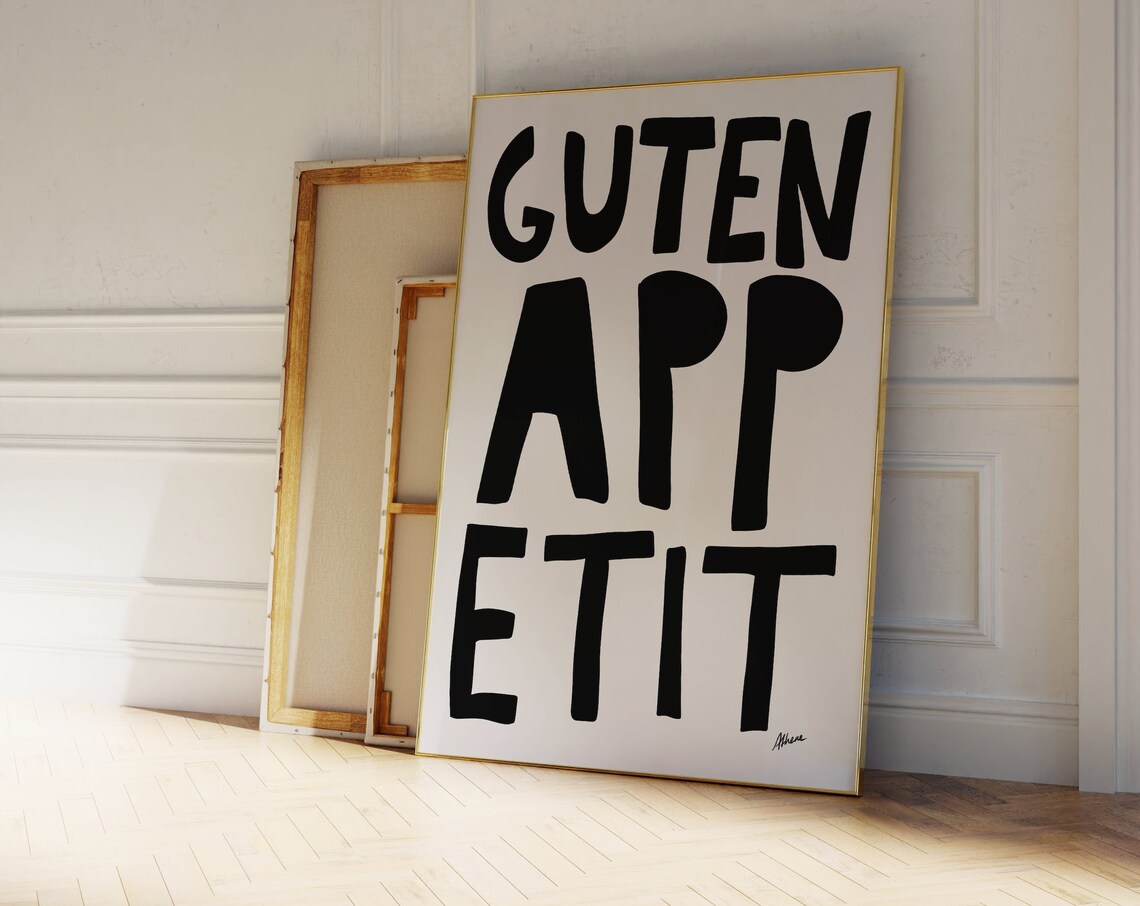 Guten Appetit Bold Black Lettering Minimalist Kitchen Art Poster