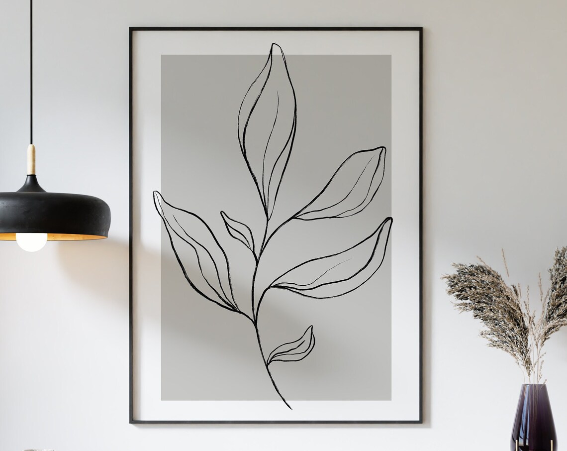 Botanical Line Art, Grey Home Decor Art Print
