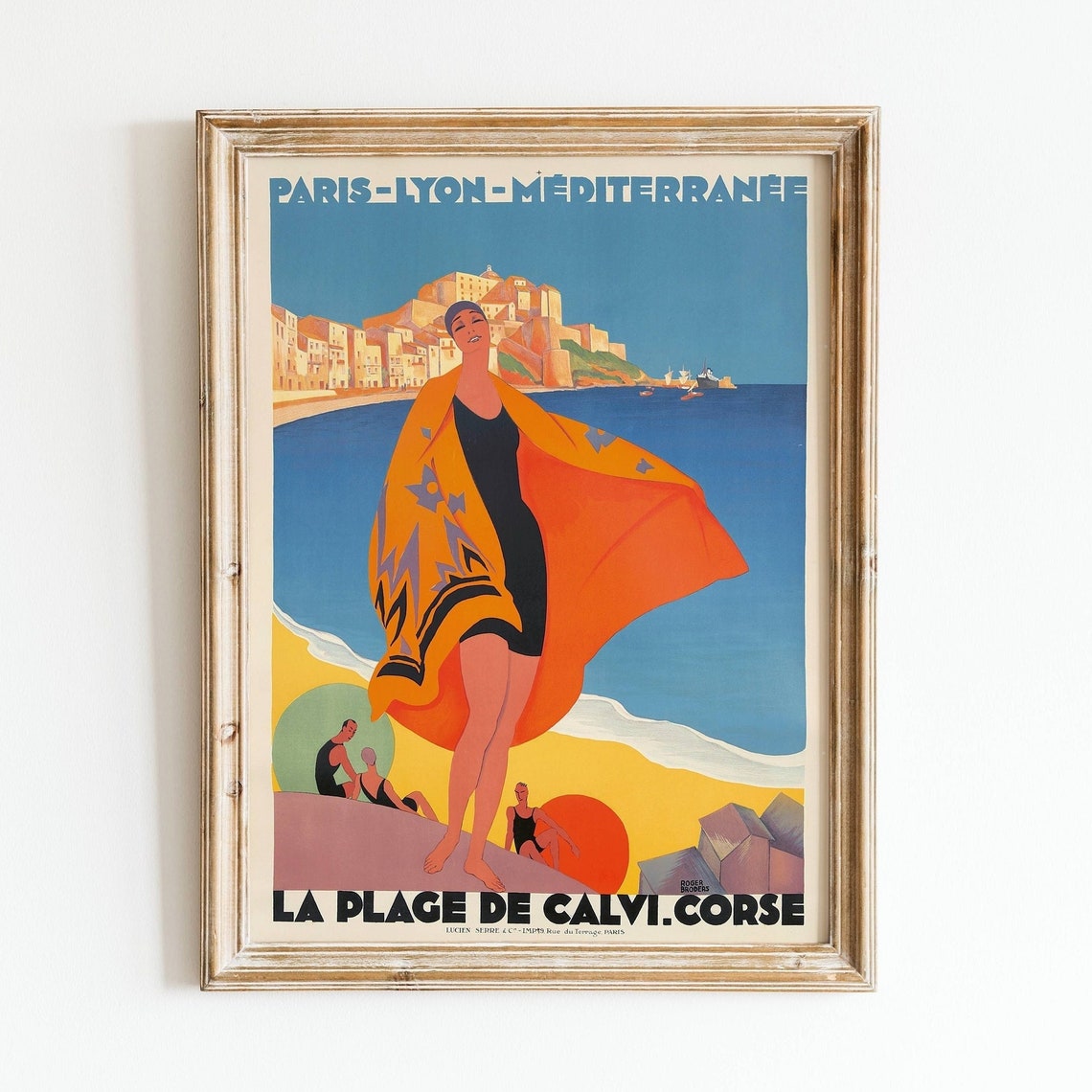 Vintage French Riviera Travel Posters France Wall Art Woman On Beach In South France Cte Dazur Art Deco French Poster Art Print