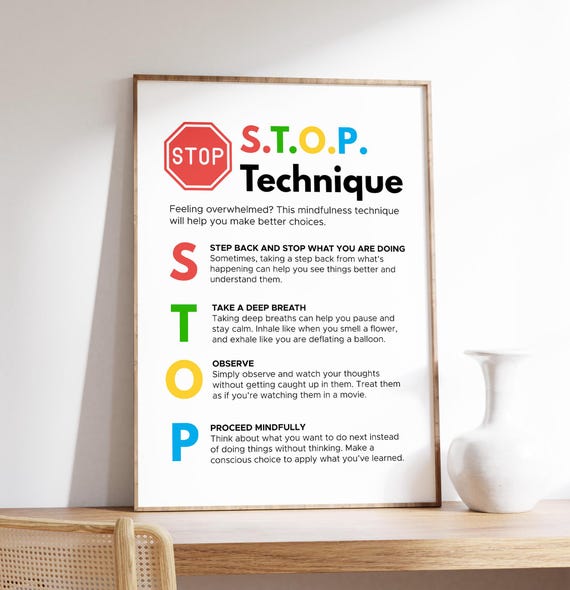Stop Technique Poster, Positive Mindset Art Print