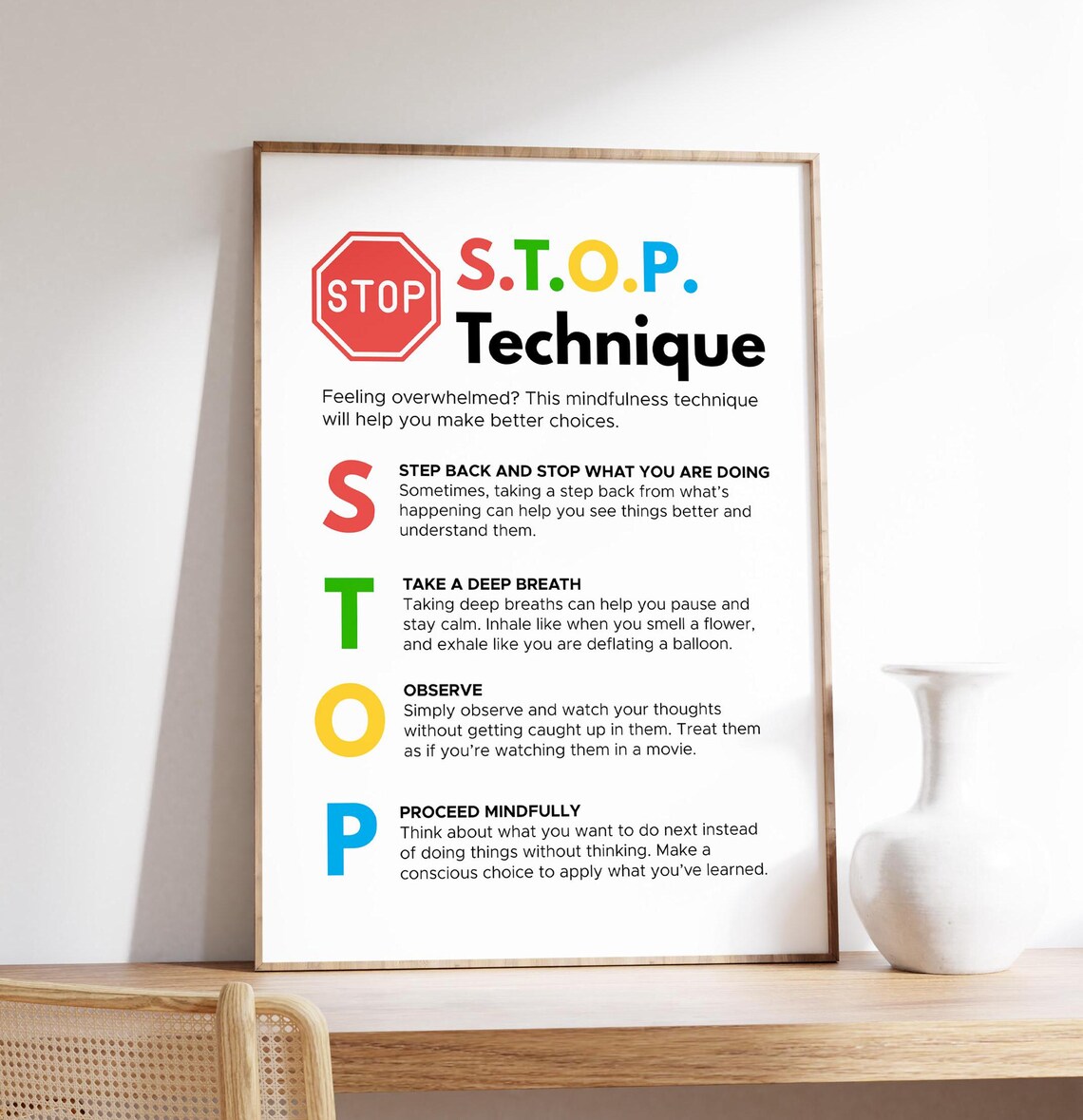 Stop Technique Poster, Positive Mindset Art Print