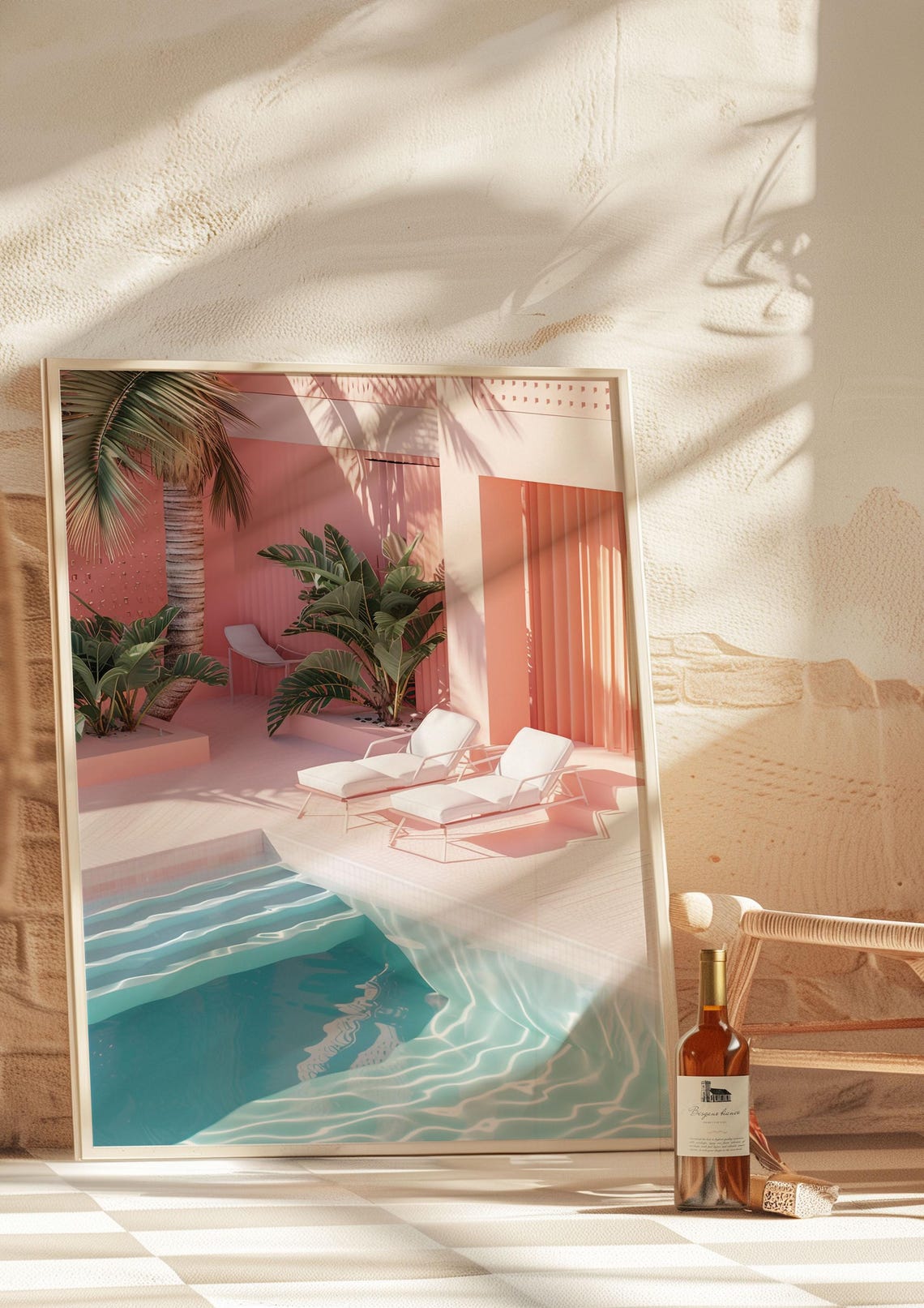 Blush Pink Luxury Poolside Villa Summer Palm Terrace Wall Art
