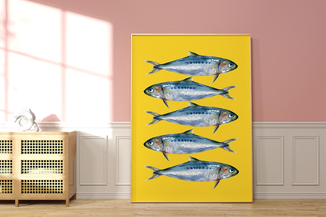 Sardines Fish Sea Life Retro Kitchen Poster Print