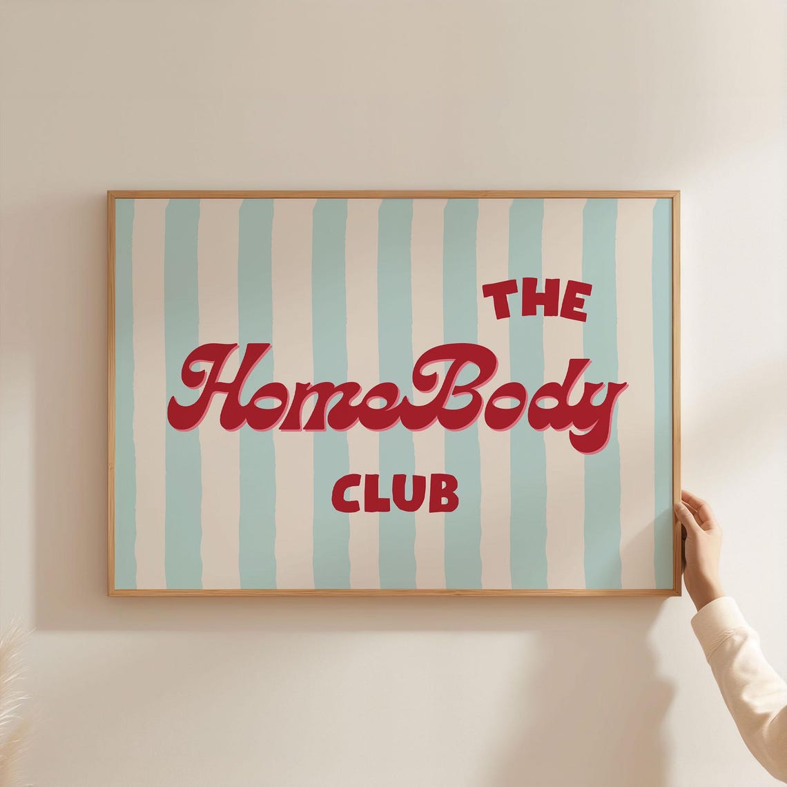 The Homebody Club Red Retro Script Striped Cozy Bedroom Poster