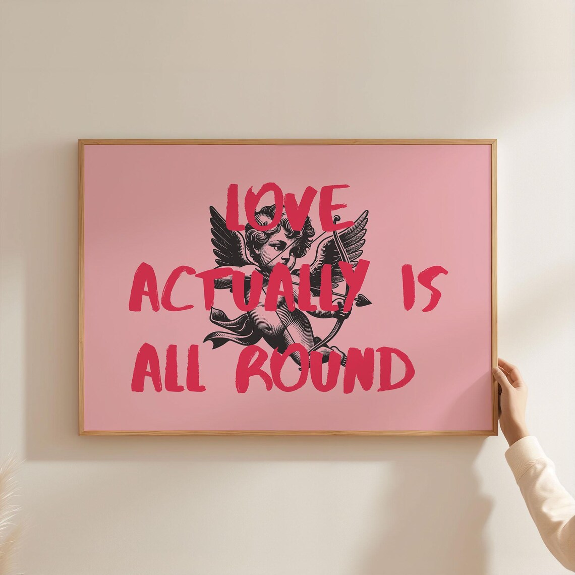 Love Actually Is All Round Cupid Pink Typography Wall Poster Valentine