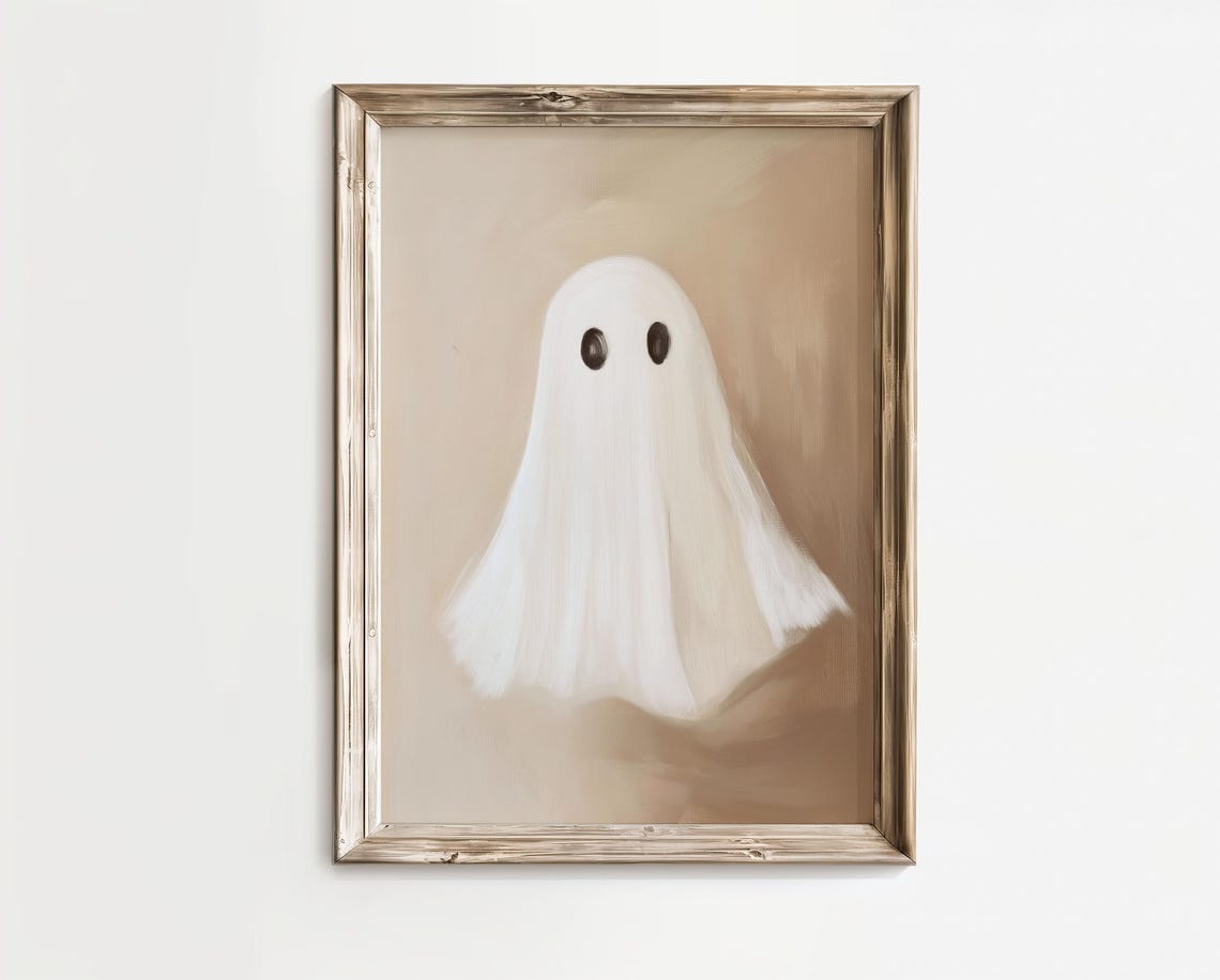 Cute White Ghost Blush Beige Spooky Minimalist Halloween Poster