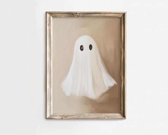 Cute White Ghost Blush Beige Spooky Minimalist Halloween Poster