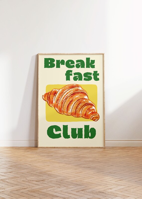 Breakfast Club Retro Golden Croissant Sunny Kitchen Food Art Poster