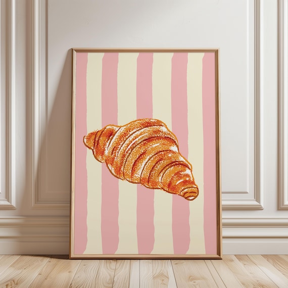 Croissant Breakfast Retro Stripe Art Print