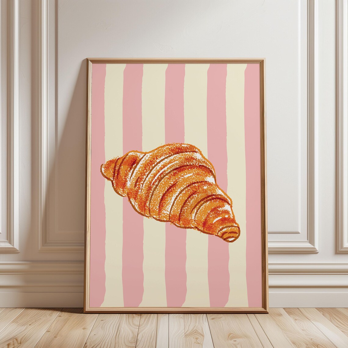 Croissant Breakfast Retro Stripe Art Print