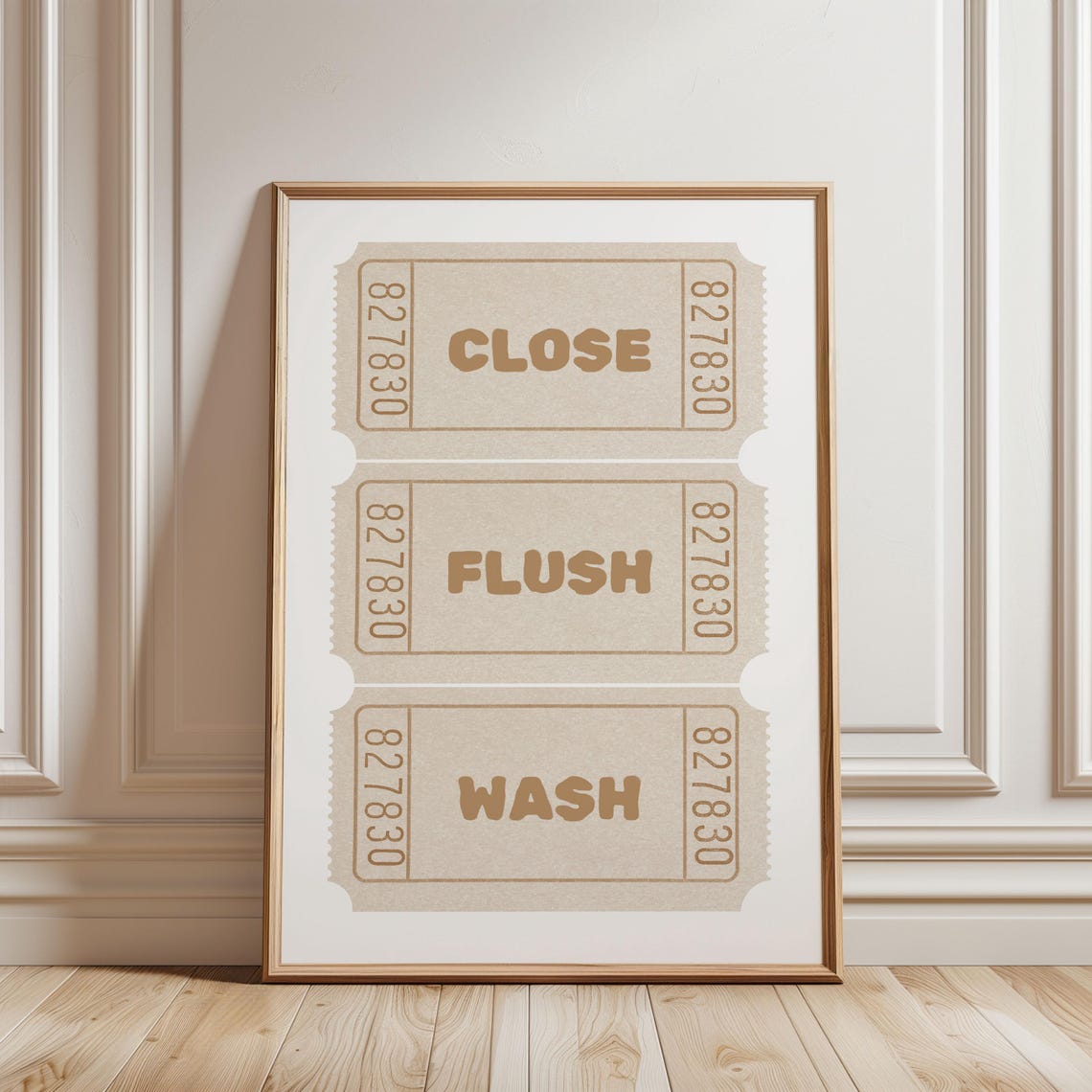 Close Flush Wash Beige Ticket Stub Funny Bathroom Rules Wall Poster