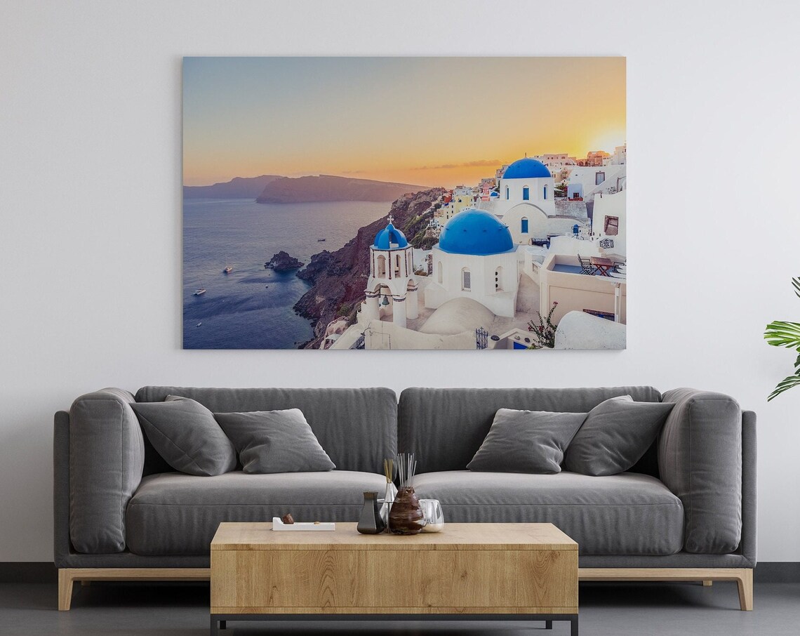 Santorini Greece Oia Sunset Blue Domes Aegean Sea Travel Photo Poster - Image 3