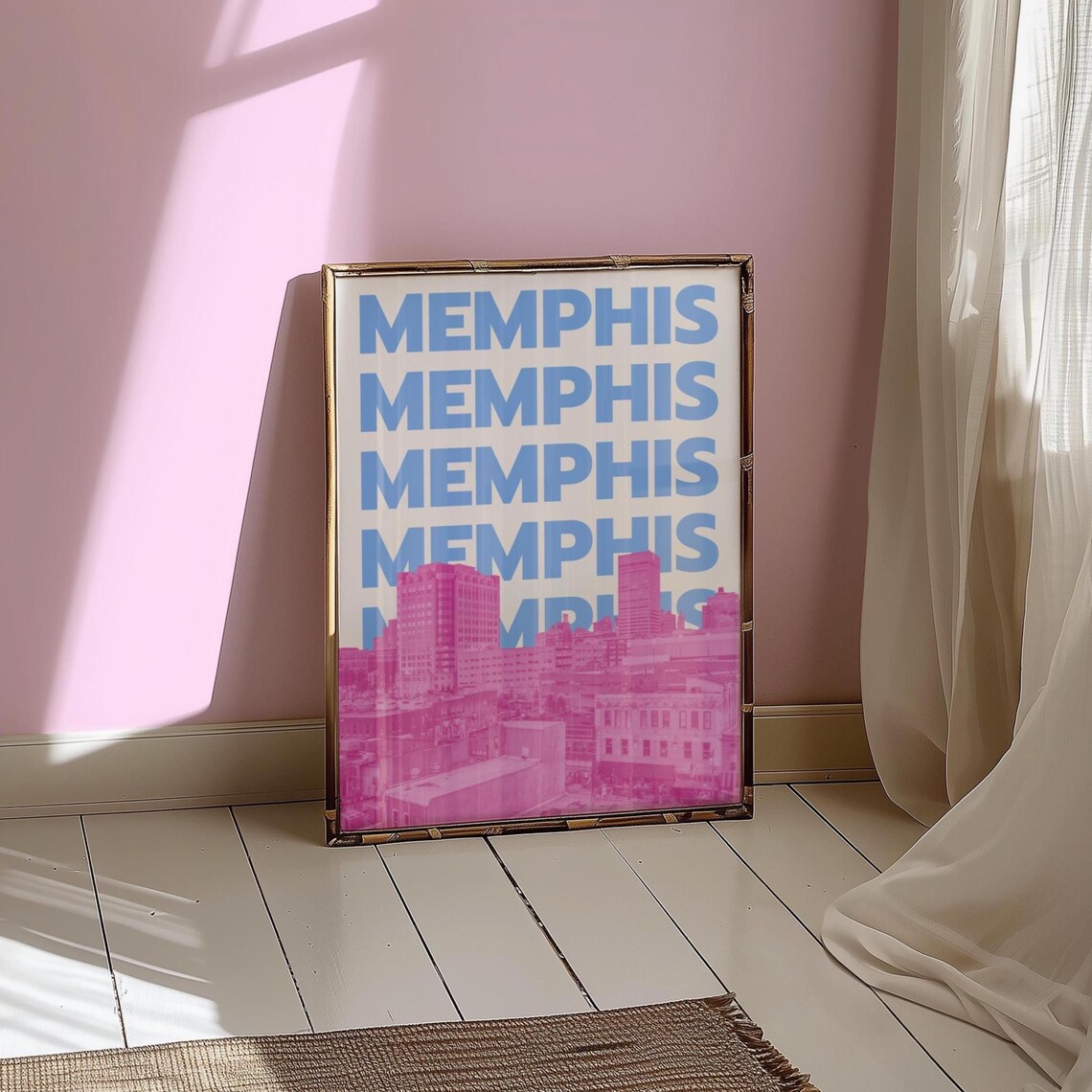Memphis Travel Poster, Preppy City Skyline Art
