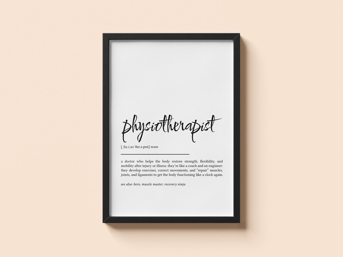 Physiotherapist Definition Minimalist Typography Dictionary Wall Poster