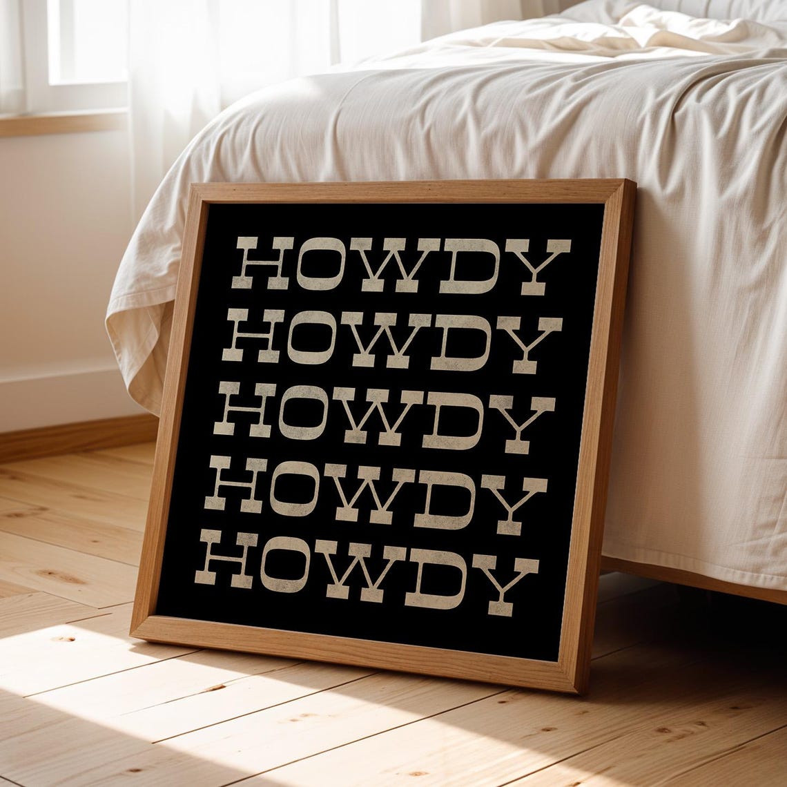 Howdy Repeated Typography Poster Cream On Black Western Wall Art Print