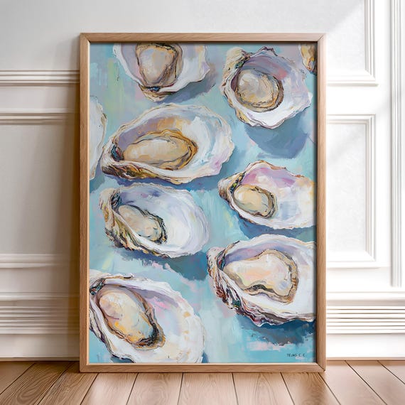 Oyster Shell Art Print, Coastal Beach House Decor