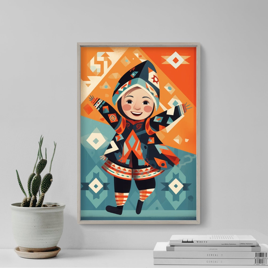 Smiling Child in Traditional Folk Costume Colorful Illustration Poster