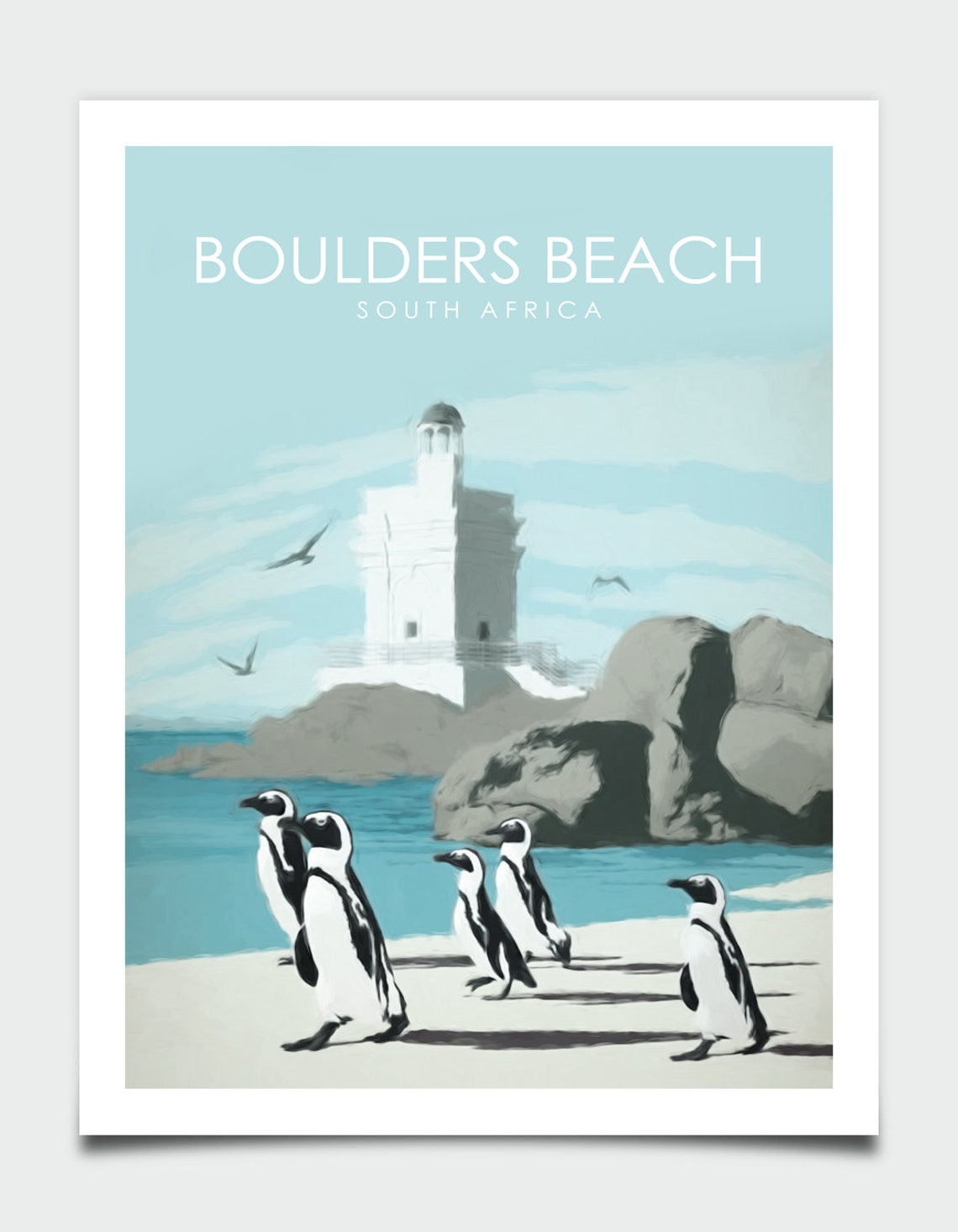 Boulders Beach South Africa Penguins Lighthouse Retro Travel Poster - Image 4