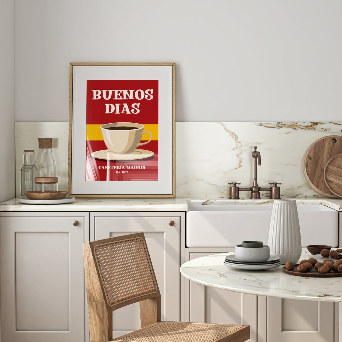 Buenos Dias Madrid Coffee Cup Spanish Flag Kitchen Quote Poster - Image 3