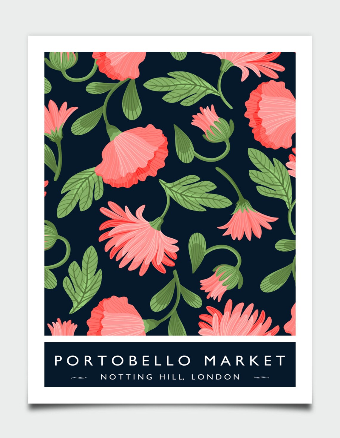 Portobello Market Notting Hill London Floral Pattern Art Poster - Image 3