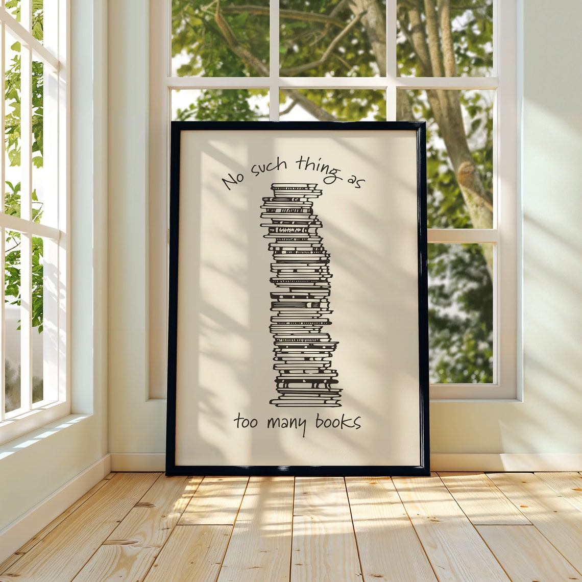 No Such Thing As Too Many Books Tall Book Stack Minimal Poster - Image 3