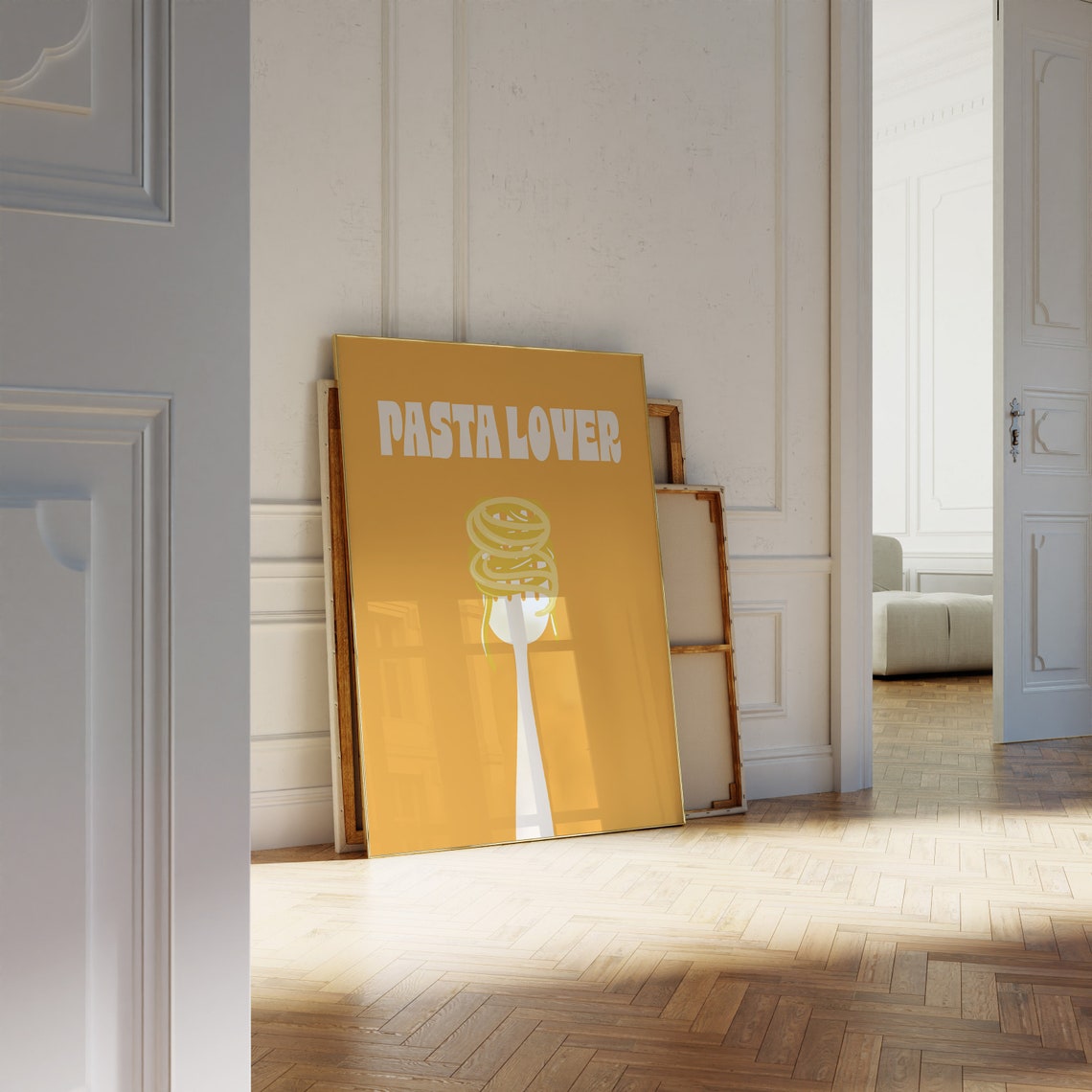 Pasta Lover Yellow Retro Fork Twirled Spaghetti Kitchen Poster - Image 3