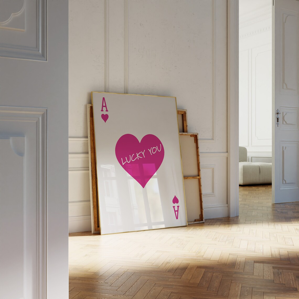 Pink Ace of Hearts Playing Card Lucky You Hand Lettered Quote Poster - Image 3