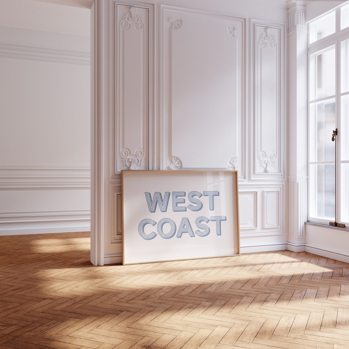 West Coast Blue Retro Striped Letters Minimalist Typography Poster - Image 3