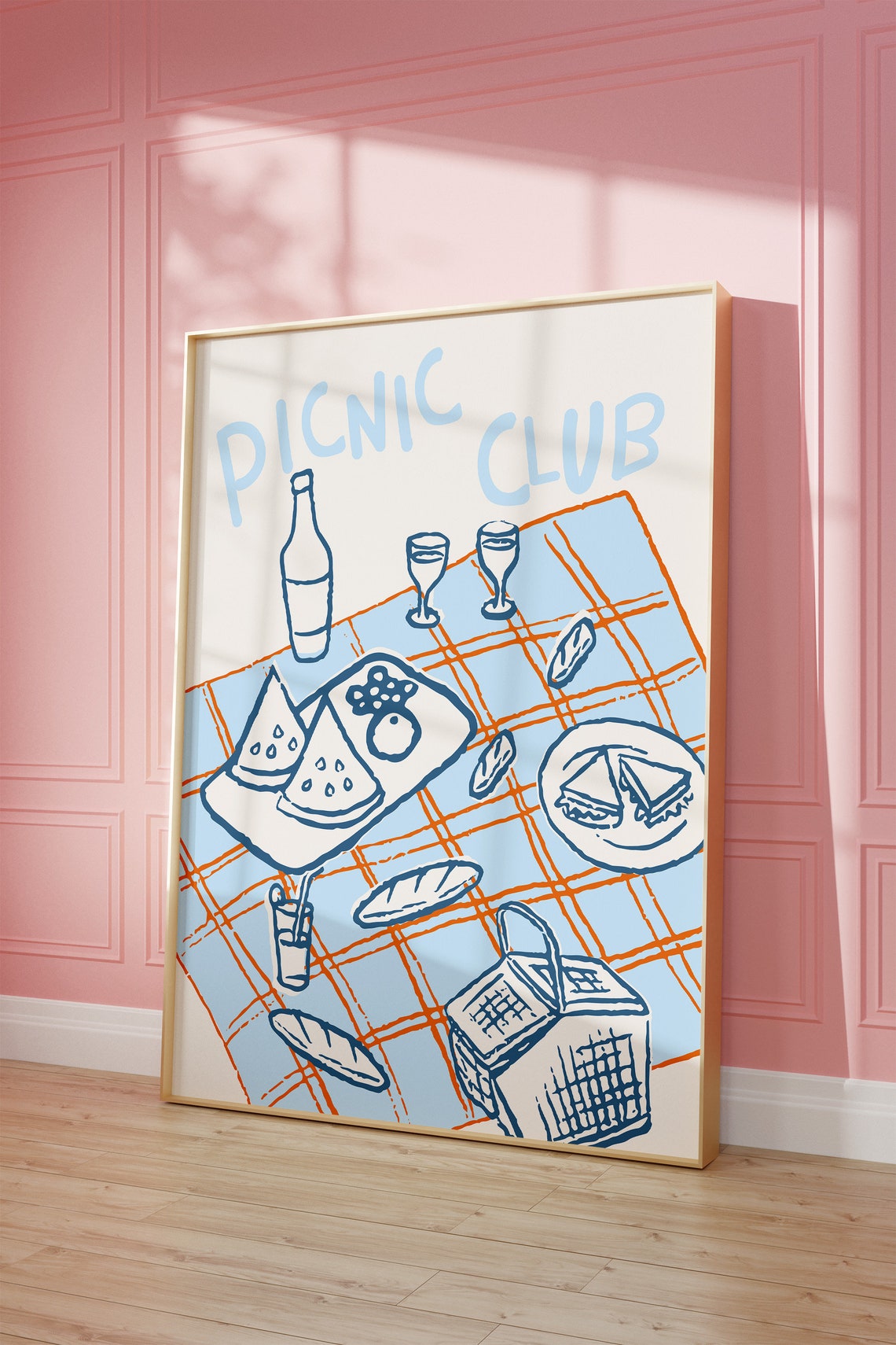 Picnic Club Blue Orange Illustrated Summer Gathering Art Poster - Image 2