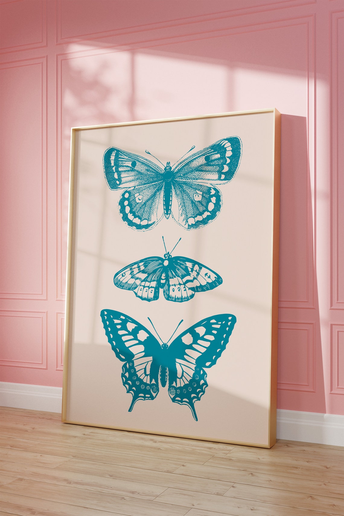 Blue Butterfly Trio Vintage Naturalist Botanical Sketch Art Poster - Image 2