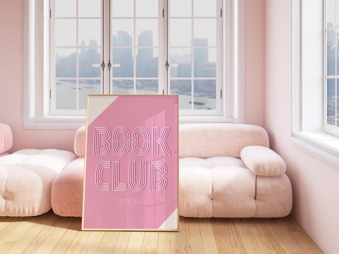 Book Club Open 24 7 Pink Neon Retro Bold Typography Sign Poster - Image 3