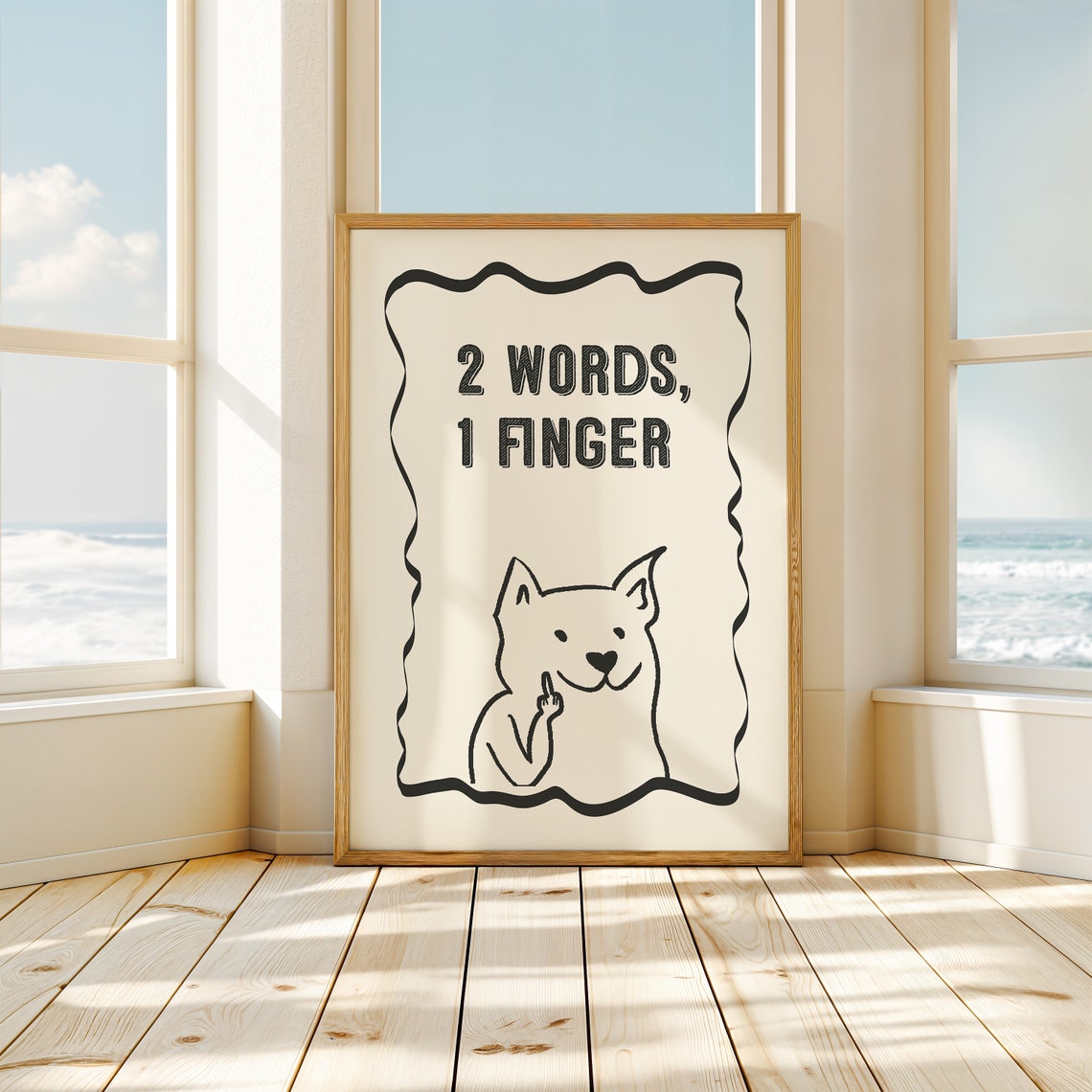 2 Words 1 Finger Cheeky Cat Middle Finger Funny Humor Poster - Image 3