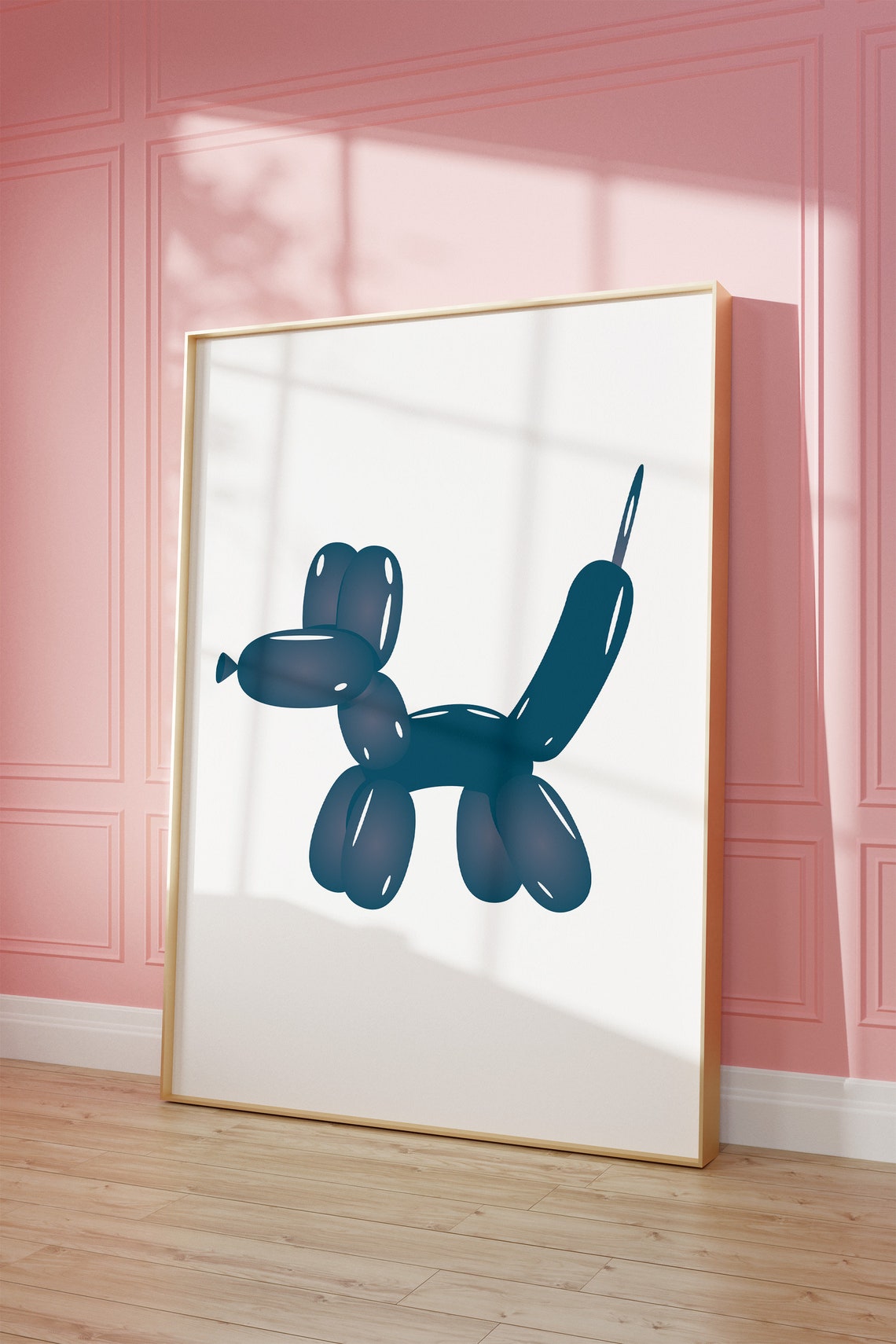 Navy Blue Balloon Dog Pop Art on Cream Minimalist Art Poster - Image 3