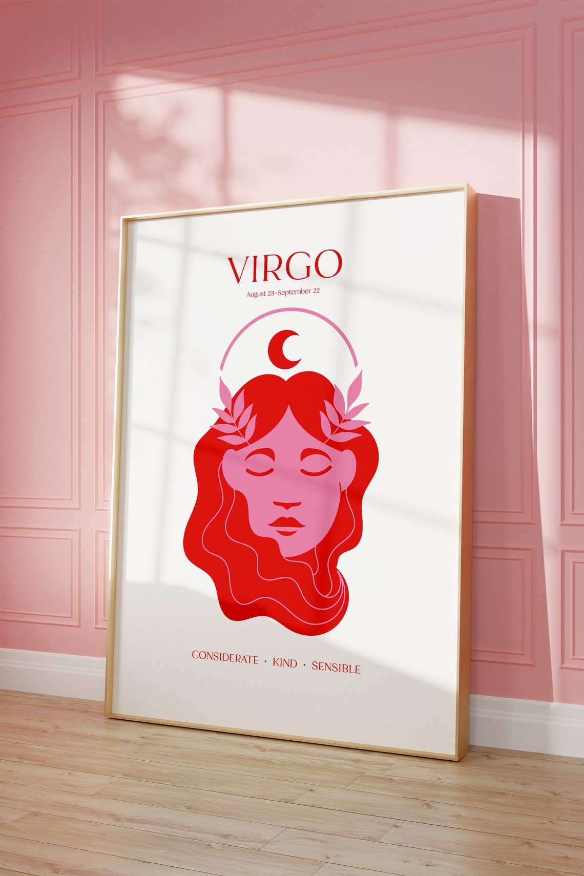 Virgo Zodiac Red Moon Goddess Face Astrology Date Traits Poster