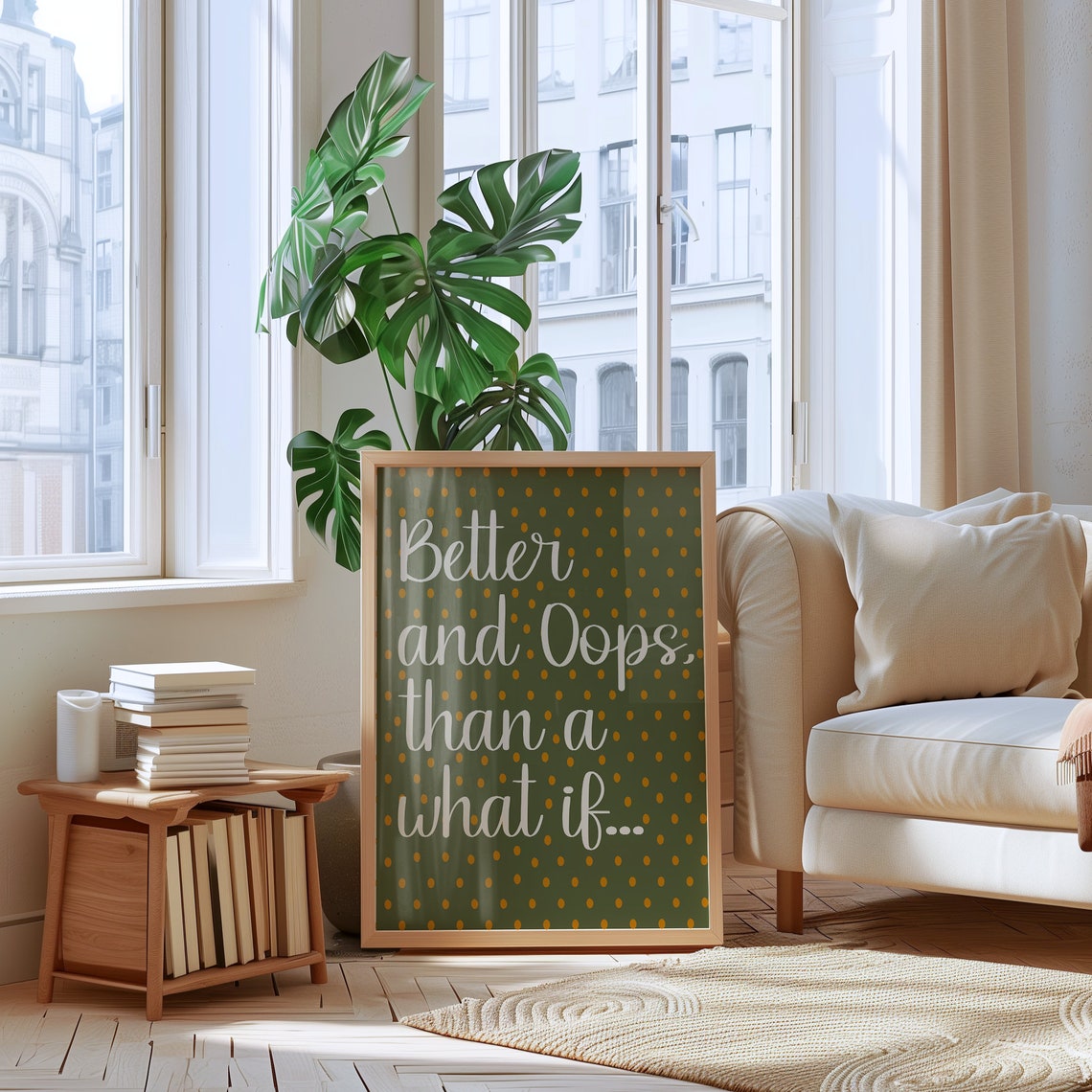 Better And Oops Than A What If Olive Green Polka Dot Quote Poster - Image 3