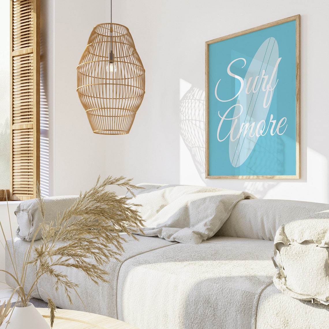 Surf Amore Script White Surfboard Teal Beach Coastal Decor Poster - Image 3