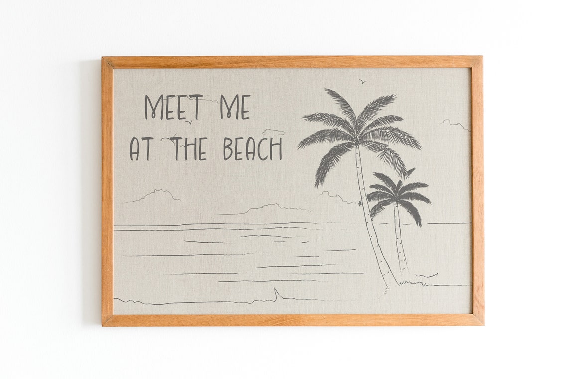 Meet Me at the Beach Charcoal Palm Trees Sketch Coastal Poster - Image 2