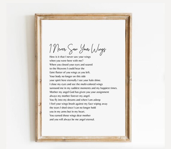 I Never Saw Your Wings Mother Angel Memorial Poem Wall Poster
