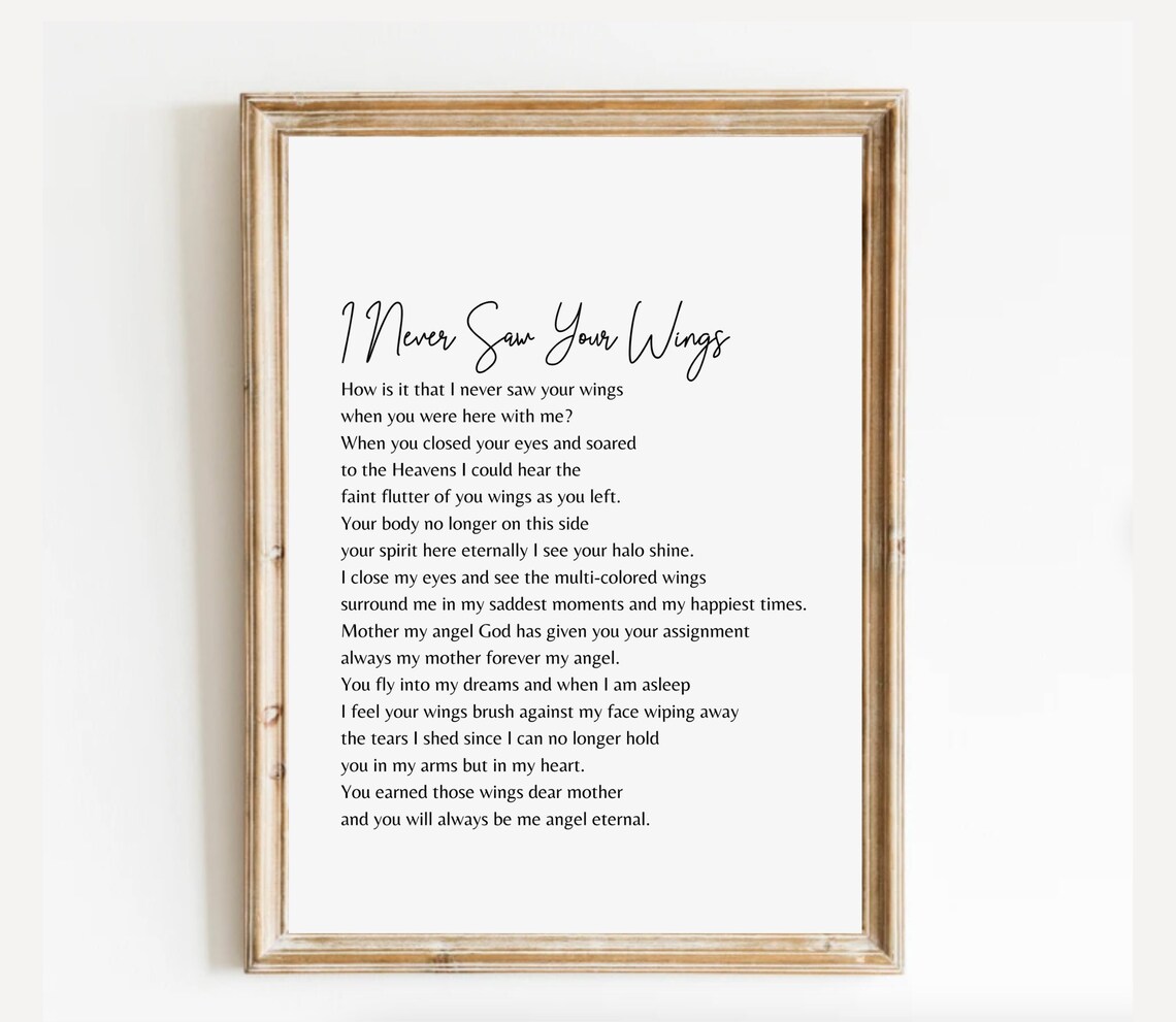I Never Saw Your Wings Mother Angel Memorial Poem Wall Poster
