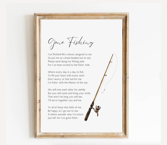 Gone Fishing Fisherman Memorial Poem With Watercolor Rod Print