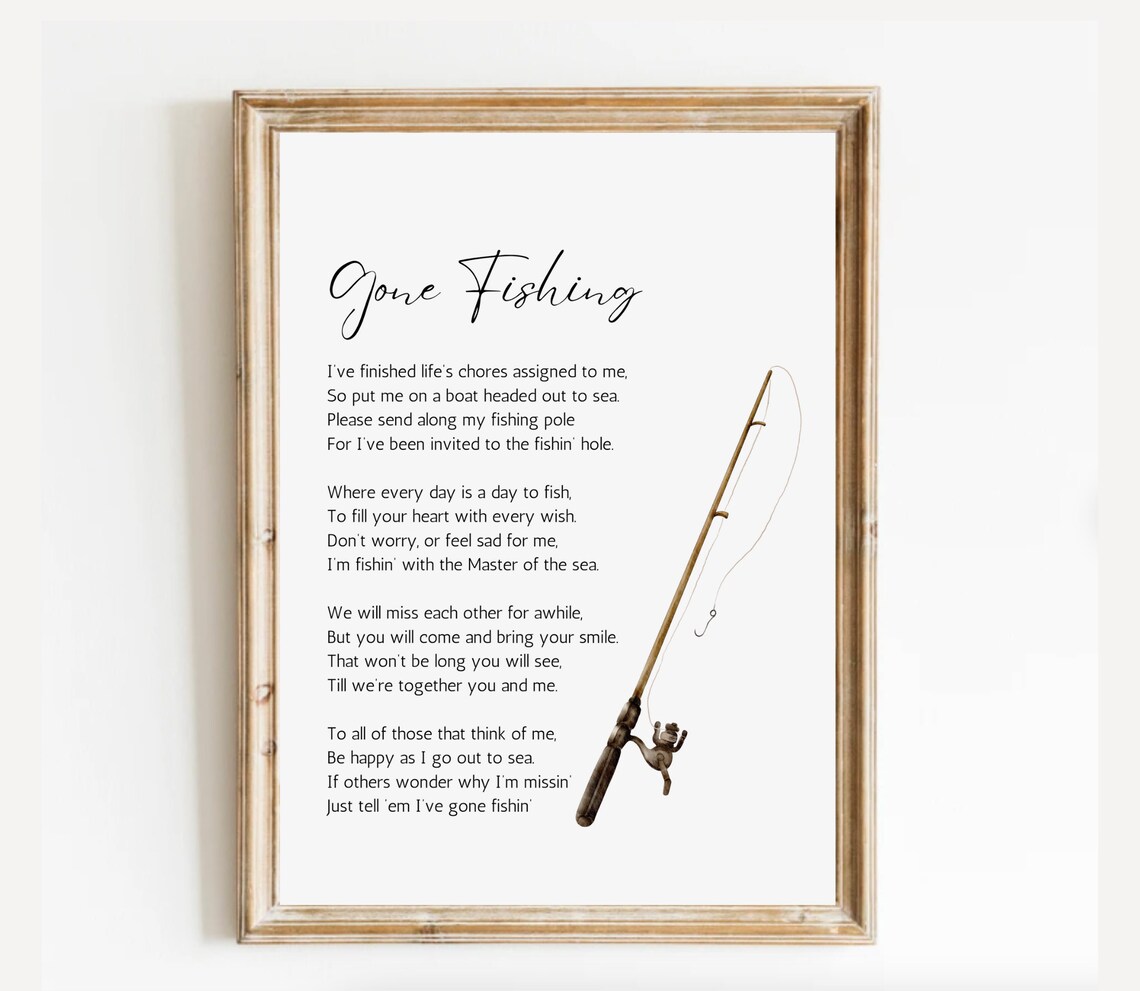 Gone Fishing Fisherman Memorial Poem With Watercolor Rod Print