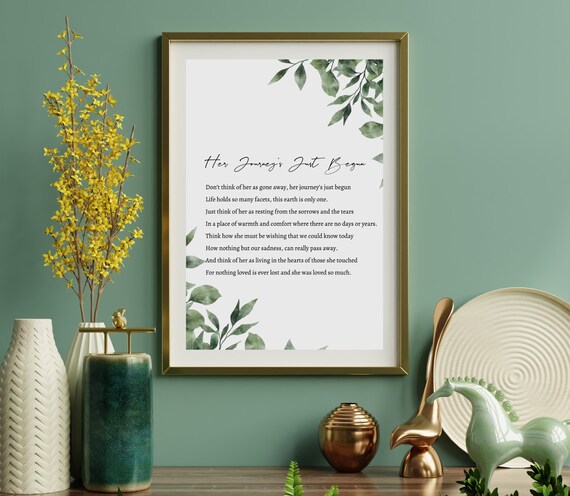 Her Journey's Just Begun Memorial Poem With Botanical Greenery Print