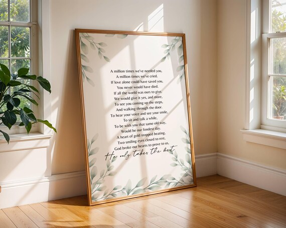 He Only Takes The Best Memorial Poem With Green Eucalyptus Print
