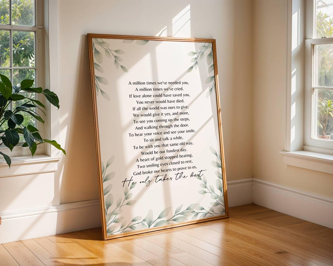 He Only Takes The Best Memorial Poem With Green Eucalyptus Print