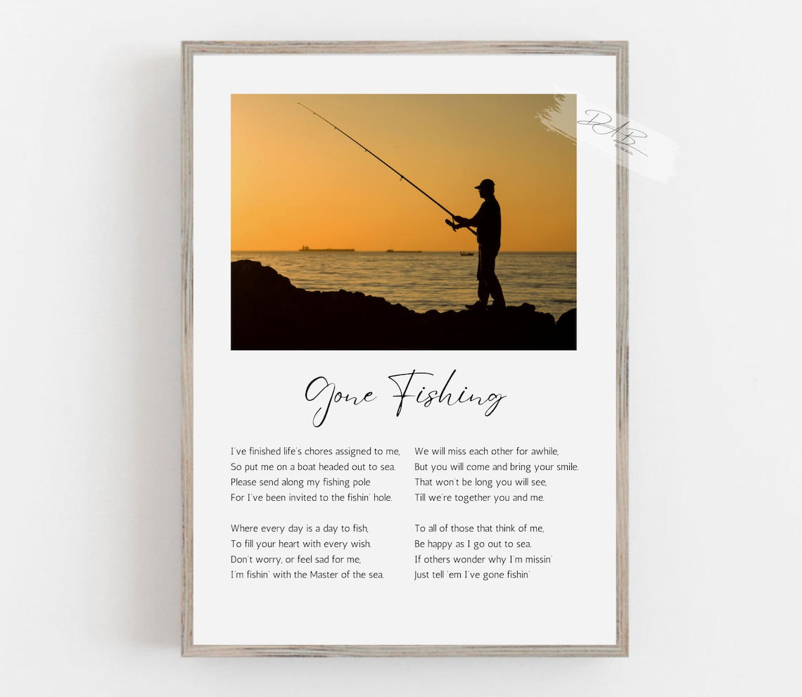Gone Fishing Sunset Fisherman Silhouette Sympathy Memorial Poster - Image 2