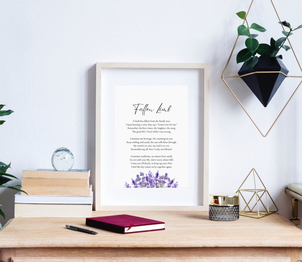 Fallen Limb Lavender Watercolor Botanical Memorial Poem Poster - Image 2