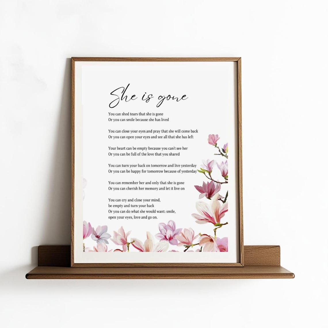 She Is Gone David Harkins Memorial Poem Floral Sympathy Poster
