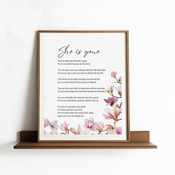 She Is Gone David Harkins Memorial Poem Floral Sympathy Poster