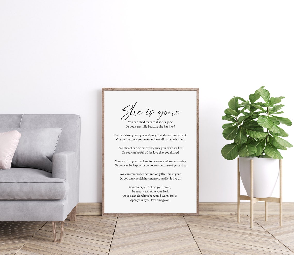 She Is Gone Minimalist Shelf Styling Sympathy Memorial Poem Poster - Image 2